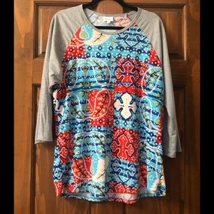 NWT LuLaRoe Randy 3/4 Length Sleeve- Aqua & Red